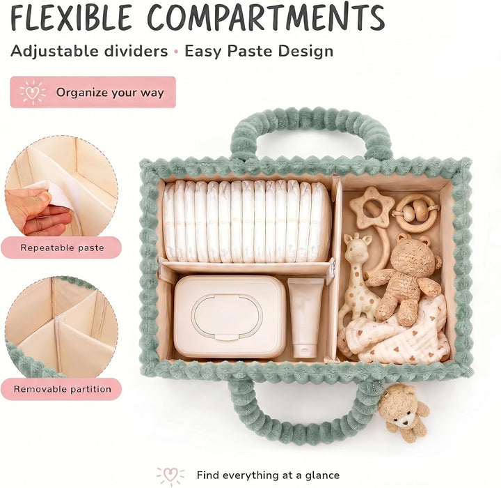Windel Caddy Organizer aus Plüsch Baby Aufbewahrungsbox mit Bären Anhänger Grün, Grün