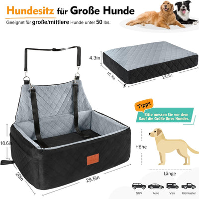 Hunde Autositz für Grosse&Mittlere Hunde,Hundesitz Auto für unter 55 lbs oder 2 kleine Hunde,Waschba