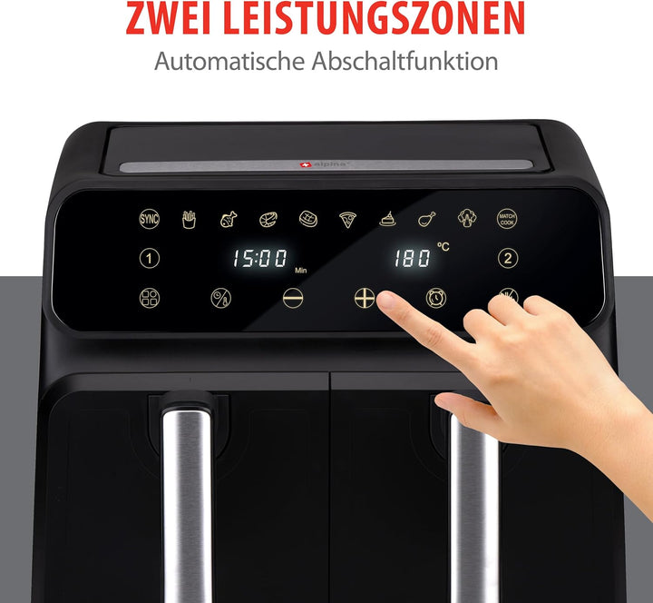 alpina Doppel Heissluftfritteuse 8L - Airfryer 1700W - Heissluftfritteuse für Braten, Frittieren und