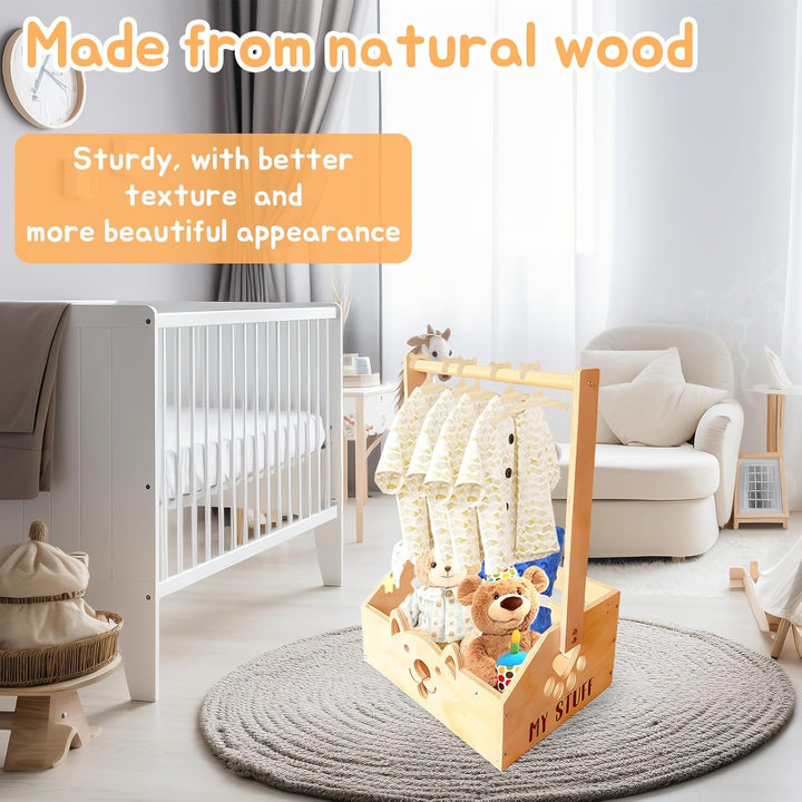 Holz Baby Geschenk Korb mit Griff und 5 Kinder Kleiderbügel, Babyparty Schrank Holz Baby Aufbewahrun