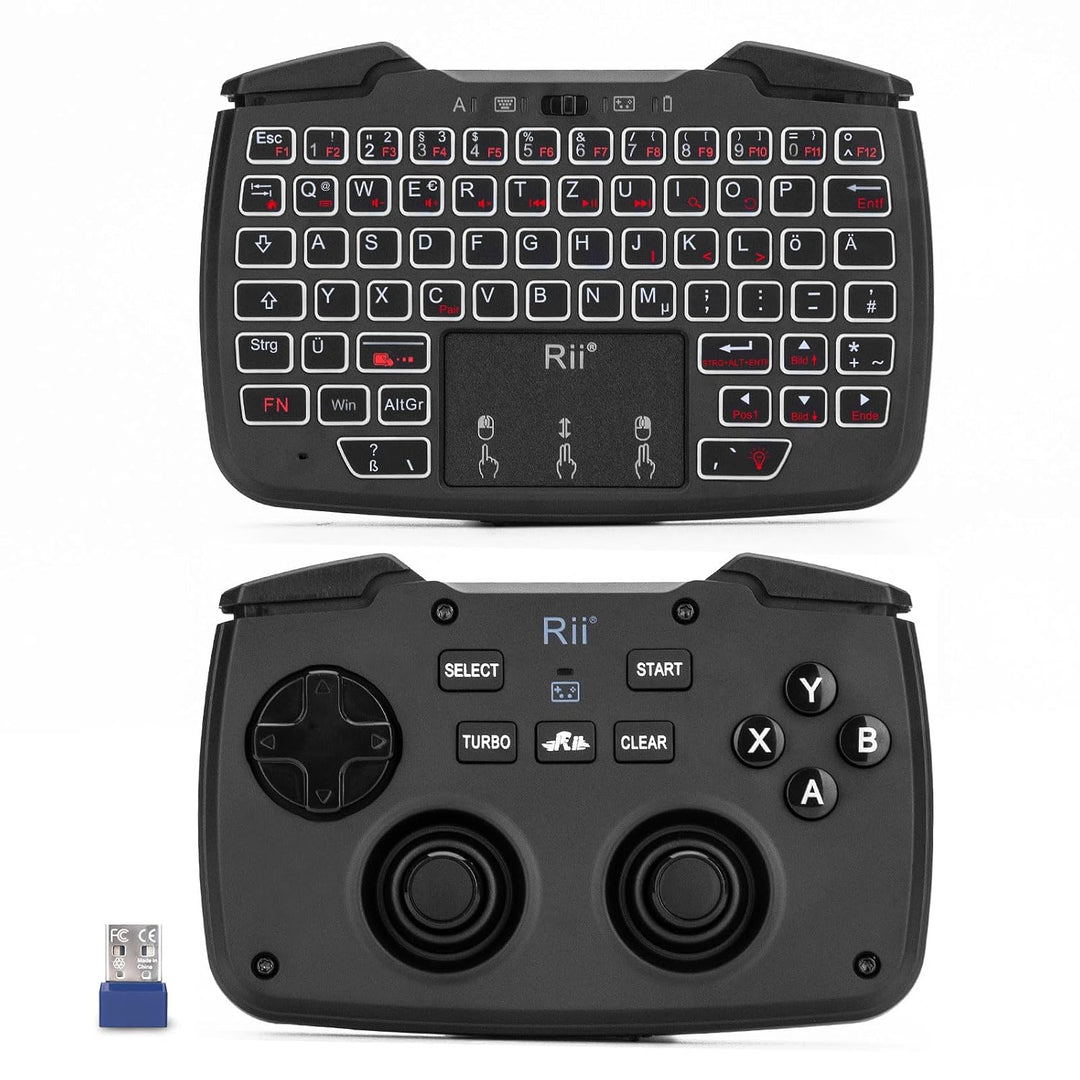 Rii Gaming Controller Wireless mit Tastatur mit Touchpad, 3-in-1-Funktionalität, 2,4GHz-Empfänger-An