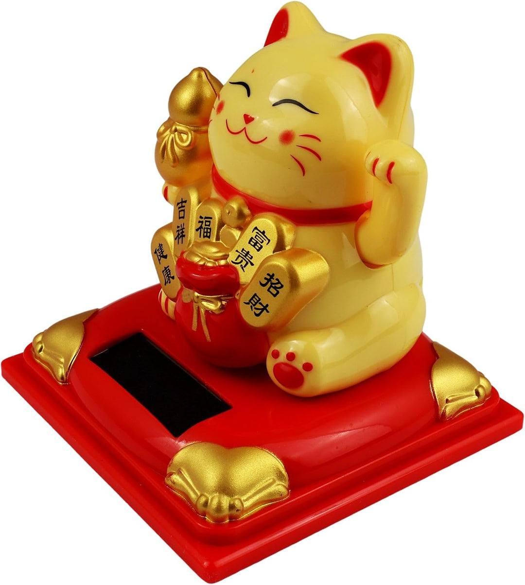 Freak Scene Glückskatze Maneki-Neko Vermögen Solar auf Sockel 8cm beige Winkekatze Lucky cat, Beige