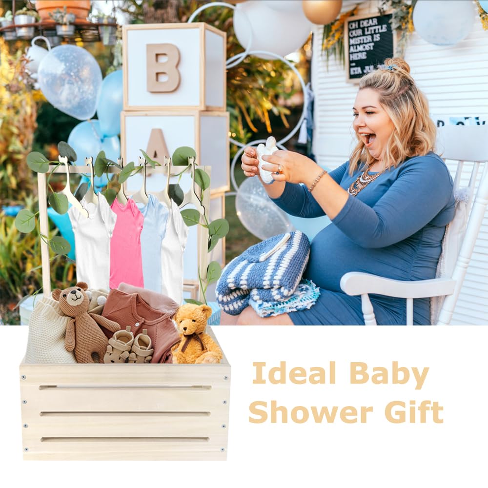 Holz Baby Geschenk Korb mit Griff, Kinder Kleiderbügel und Girlande, Baby Aufbewahrungskorb, Dusche