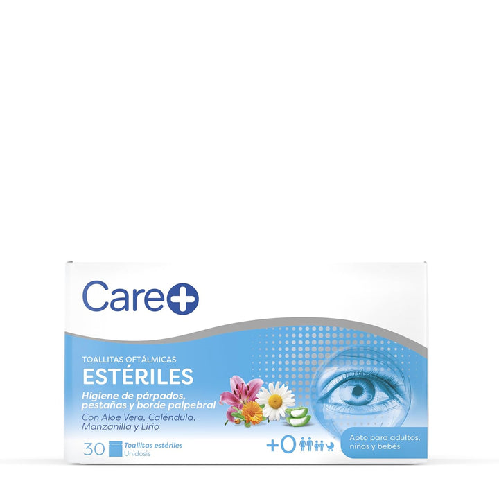 Care+ Ophthalmic Wipes — tägliche Hygiene für Augenlider, Wimpern und Lidränder — Aloe Vera, Ringelb