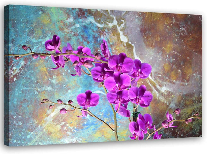 Feeby Wandbild Orchideen Druckbild Leinwandbild für Wohnung Violett 100x70 cm Leinwandbild 100x70 cm