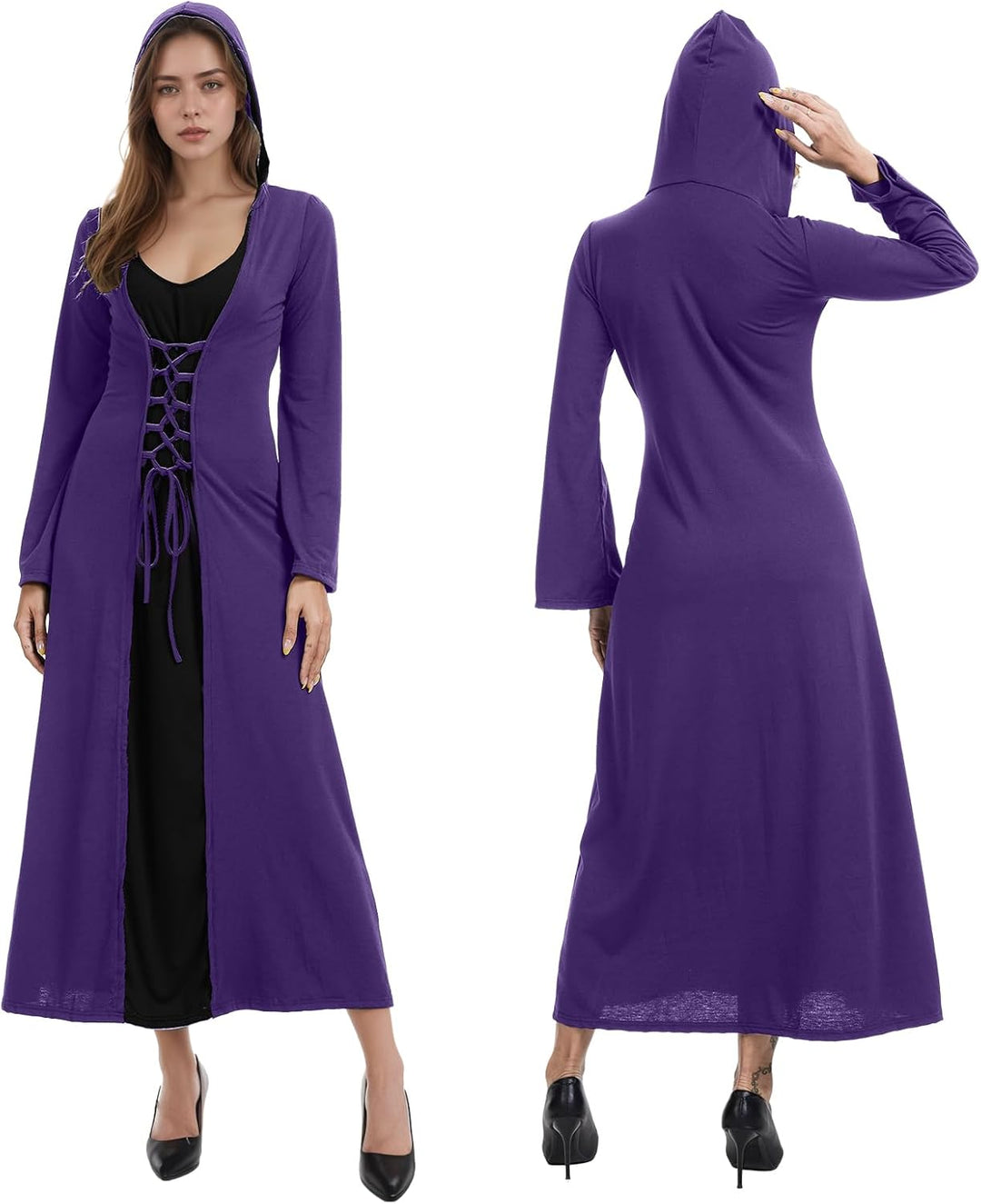 FSUJWOA Frauen Halloween Kostüme für Erwachsene mittelalterlich Kapuze Maxi Kleid für Frauen Mode Ro