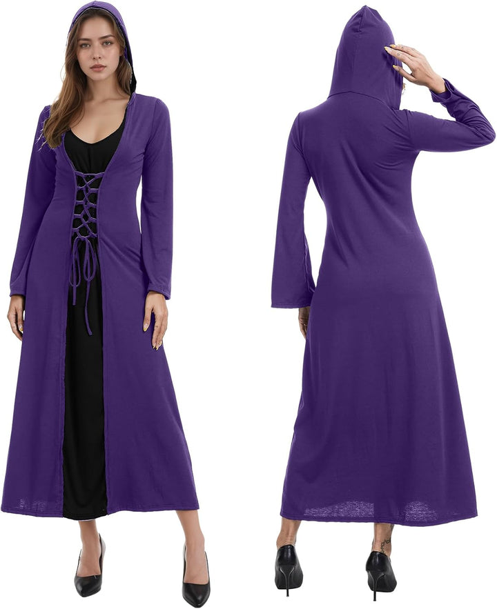 FSUJWOA Frauen Halloween Kostüme für Erwachsene mittelalterlich Kapuze Maxi Kleid für Frauen Mode Ro