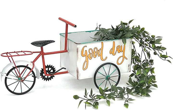 DanDiBo Blumenfahrrad für Garten Metall Stehend Fahrrad Weiss Rot 96529 Pflanzfahrrad Dekofahrrad Bl