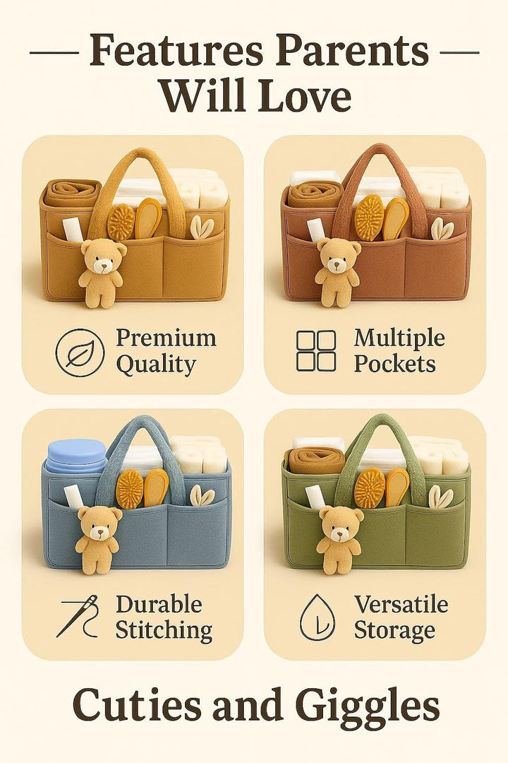 Cutties and Giggles Baby-Windel-Organizer mit Teddy, grosser Windel-Aufbewahrungskorb mit Griffen un