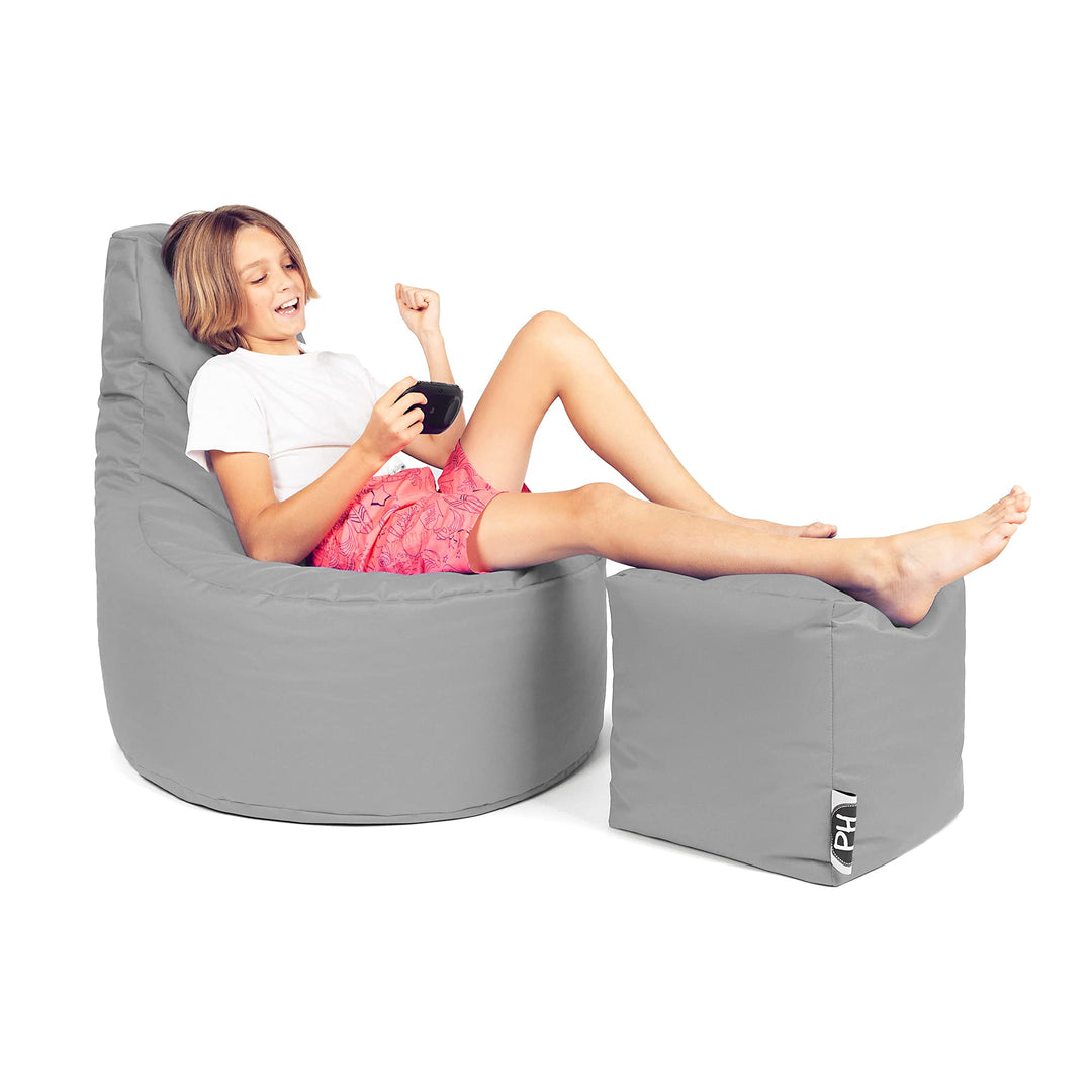 PATCH HOME Gamer Kissen Lounge Kissen Sitzsack Sessel Sitzkissen Bean Bag + Würfel/Hocker mit Reissv