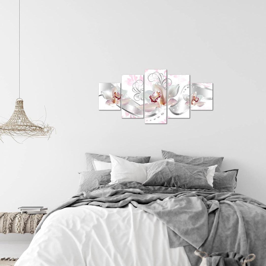 Runa Art Wandbilder Blumen Orchidee 5 Teilig Bild auf Vlies Leinwand Deko Wohnzimmer Blumenmotiv Gra