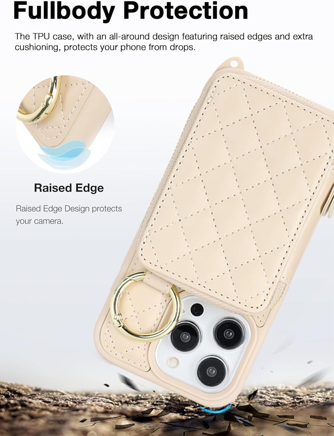 ELTEKER Handyhülle für iPhone 13 Pro Hülle mit Band Verstellbarem Schultergurt, Reissverschluss Geld