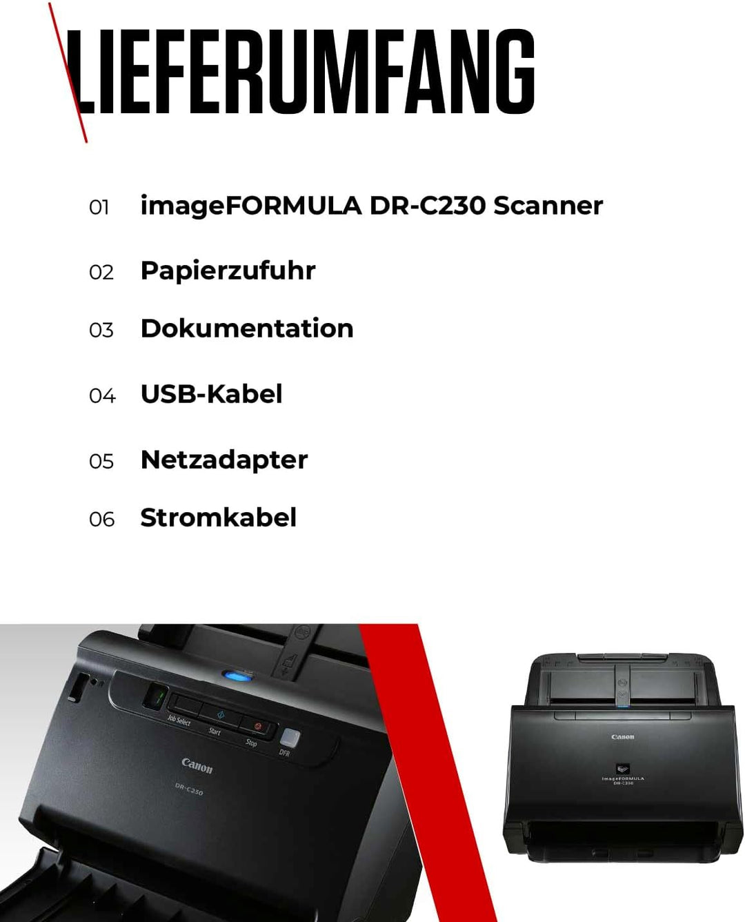 Canon DR-C230 imageFORMULA Scanner Dokumentenscanner (Duplex Einzug, 600 DPI, Farbscan, Canon Captur