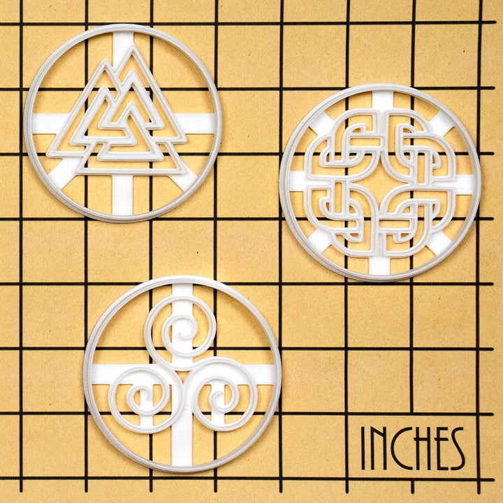 3er Set Nordische Runen Ausstechformen (Formen: keltischer Schildknoten, Triskelion, & Valknut), 3 T