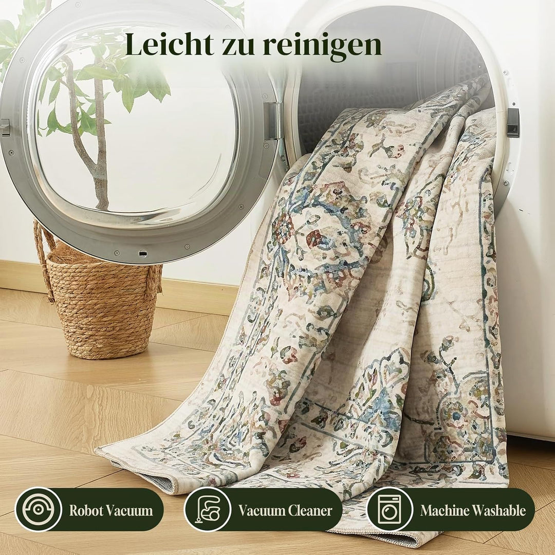 CHOSHOME Vintage Teppich Wohnzimmer 80X150CM Waschbarer Kurzflor Boho Weiche Teppich Mit Orient Desi