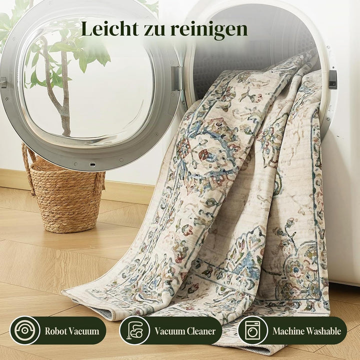 CHOSHOME Vintage Teppich Wohnzimmer 80X150CM Waschbarer Kurzflor Boho Weiche Teppich Mit Orient Desi