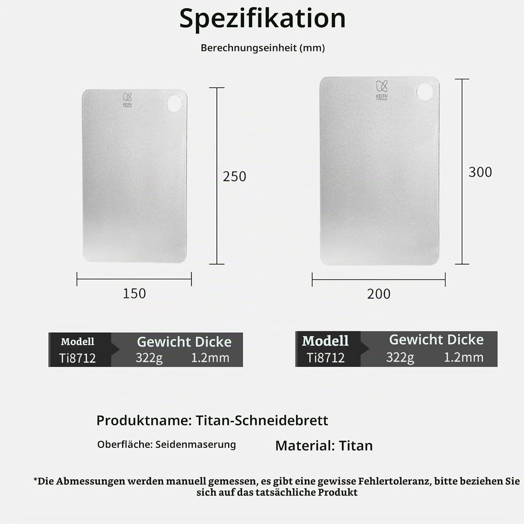 KEITH Titan Schneidebrett, doppelseitig, Titanium schneidbrett aus reinem Titan für Fleisch, Obst un