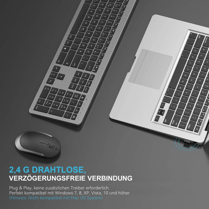 Tastatur Maus Set Kabellos, seenda Ultra-Dünne Wiederaufladbare Funktastatur mit Maus, Ergonomische