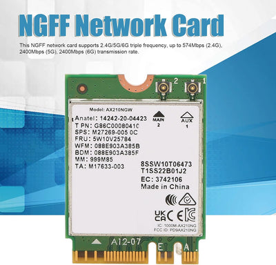 Annadue AX210NGW NGFF M2 WiFi Karte, WiFi 6 5374Mbps Bluetooth 5.2 Triple Band 2.4G/5G/6G Wireless G