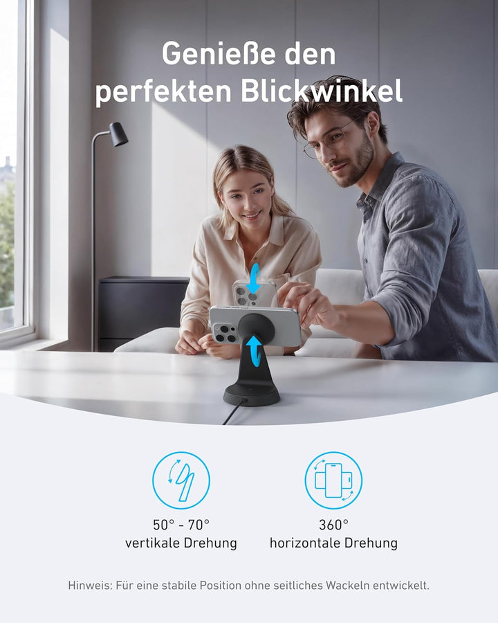 Anker MagGo MagSafe kompatibles 2-in-1 Ladegerät, Qi2 Zertifiziert 15W Schnellladegerät Ständer, Ein