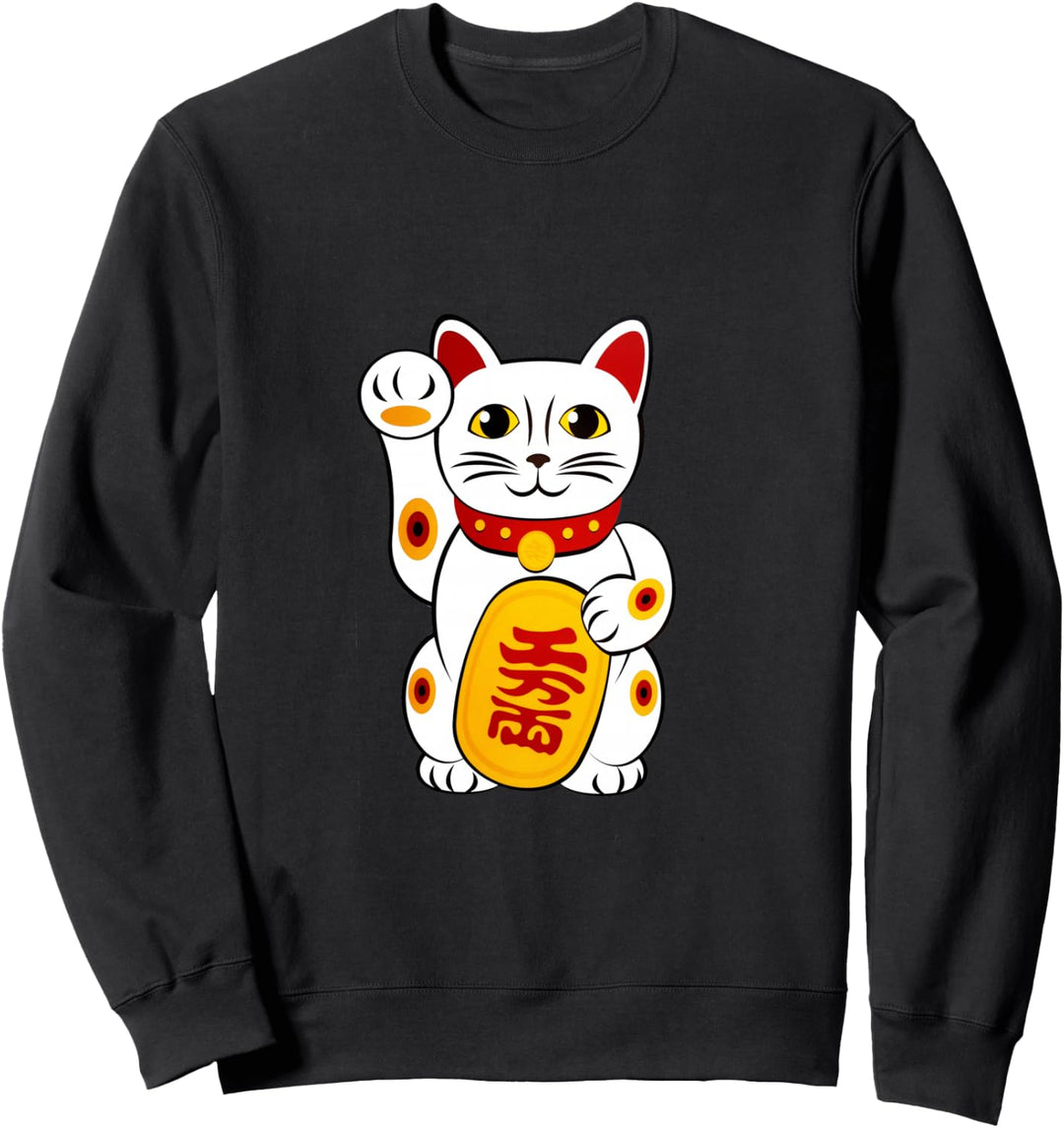 Winkekatze Maneki Neko Lucky Cat Money Love Glücks Katzen Sweatshirt
