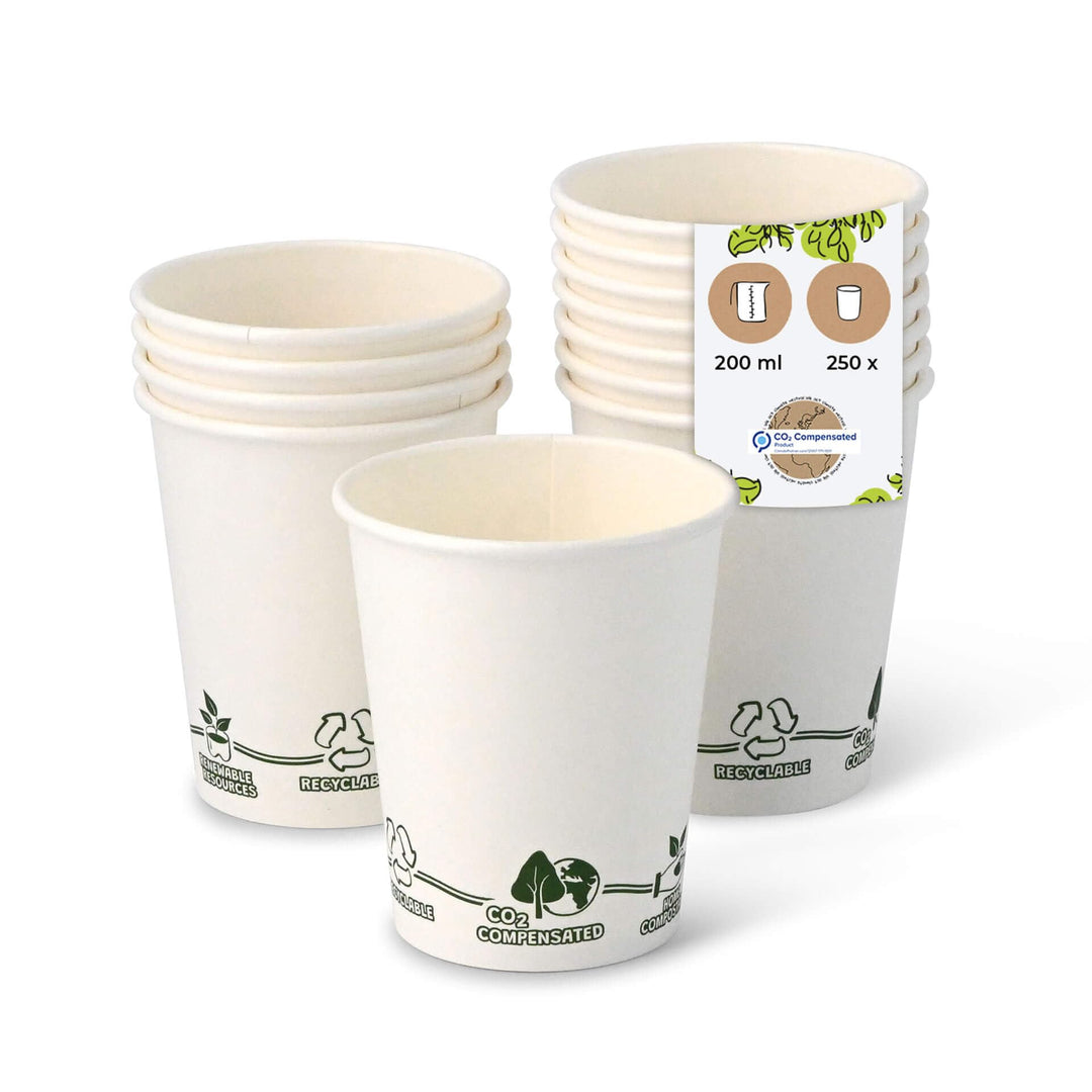 BIOZOYG Recycelbare Pappbecher Kaffee weiss mit EcoUp© Icon I 250 Coffee To go Einwegbecher biologis