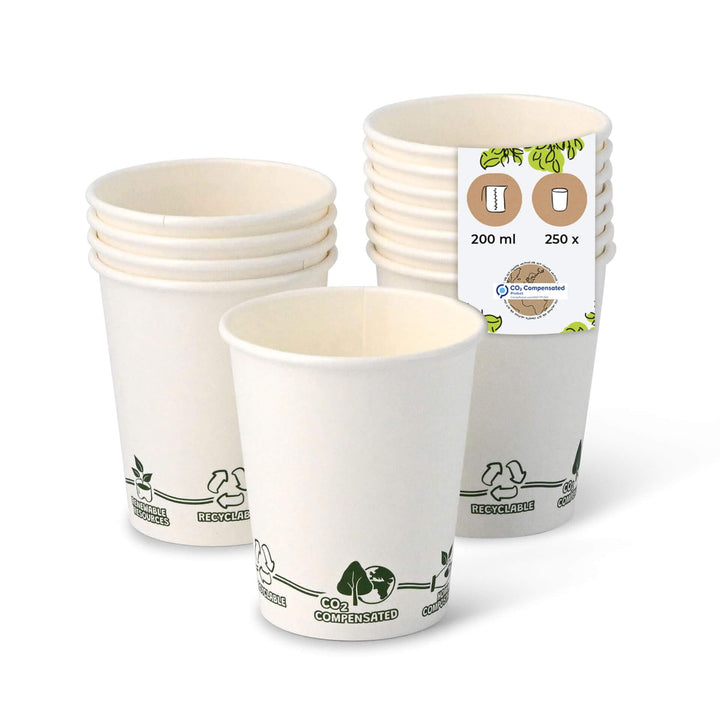 BIOZOYG Recycelbare Pappbecher Kaffee weiss mit EcoUp© Icon I 250 Coffee To go Einwegbecher biologis