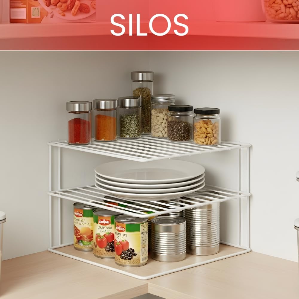 Metaltex 364202095 Silos Eck-Schrankeinsatz, 2-Etagen, 1 - Pack, weiss 1 - Pack A Single, 1 - Pack A