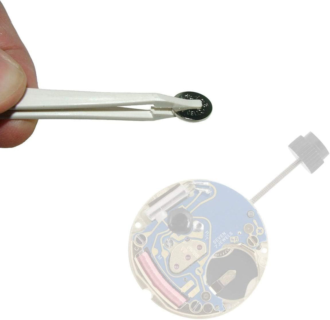 Uhrmacher Profi Batterie Wechsel Pinzette Kunststoff weiss Swiss Made Kornzange