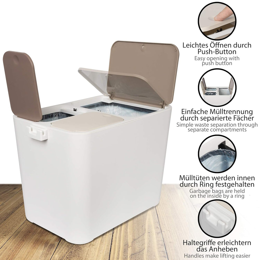 ONVAYA® Mülltrennsystem Ben | Mülltrennung mit mehreren Fächern | Mülleimer in creme-weiss | Abfalle