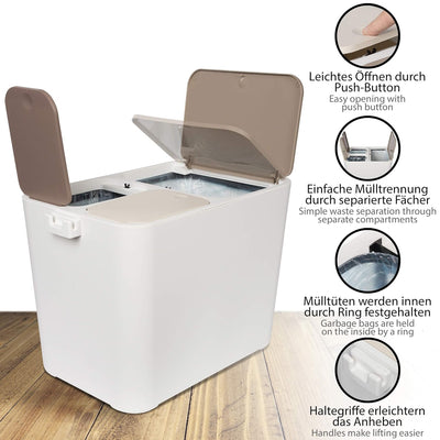 ONVAYA® Mülltrennsystem Ben | Mülltrennung mit mehreren Fächern | Mülleimer in creme-weiss | Abfalle