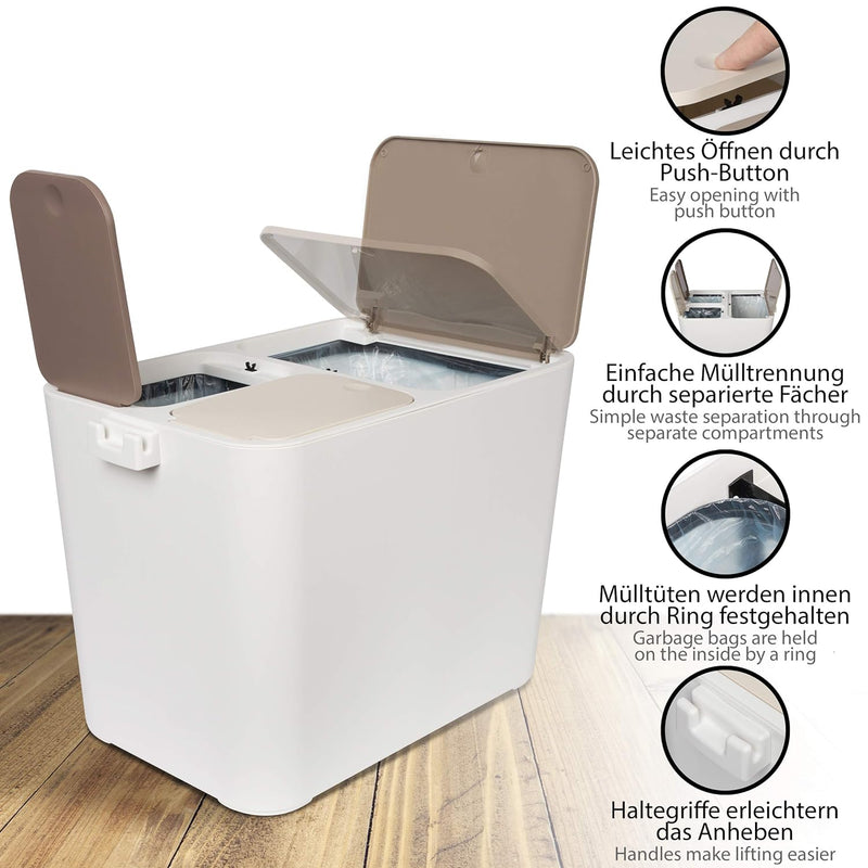 ONVAYA® Mülltrennsystem Ben | Mülltrennung mit mehreren Fächern | Mülleimer in creme-weiss | Abfalle
