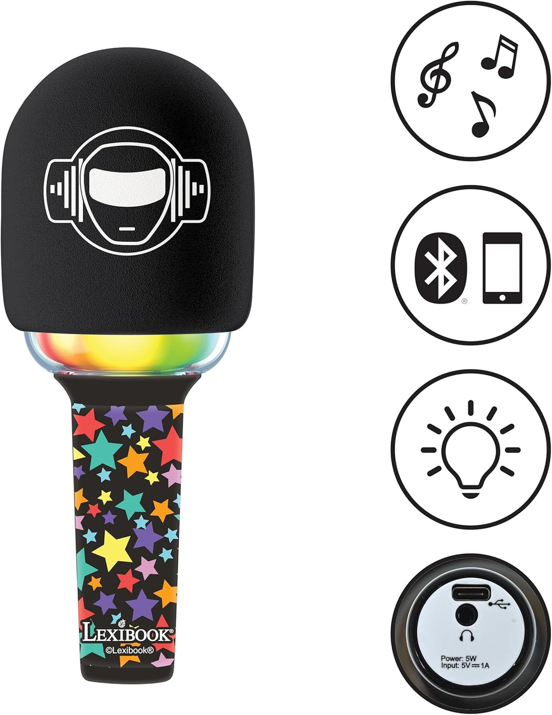 Lexibook, iParty, Kabelloses Mikrofon mit Lautsprecher und Lichtern, 4 Stimmmodifikatoren, Mehrfarbi