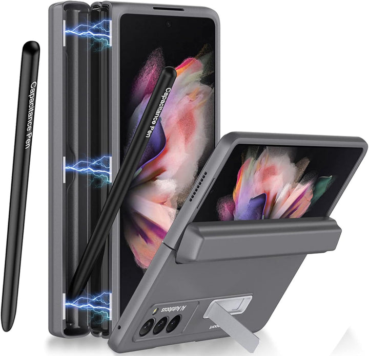 Miimall Handyhülle Kompatibel mit Samsung Galaxy Z Fold 2 Hülle mit S Pen Halter + Stift, PC Schutzh