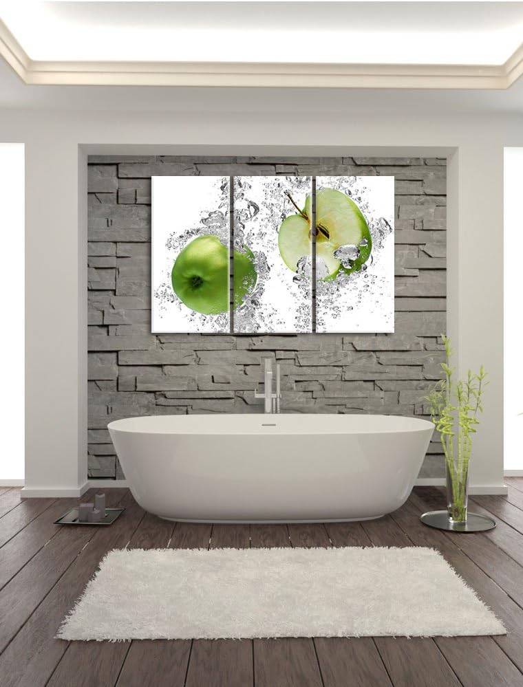 Pixxprint saftig grüne Äpfel im Wasser als Leinwandbild/Grösse: 3 Teilig (120x80 cm) cm/Wandbild/Kun