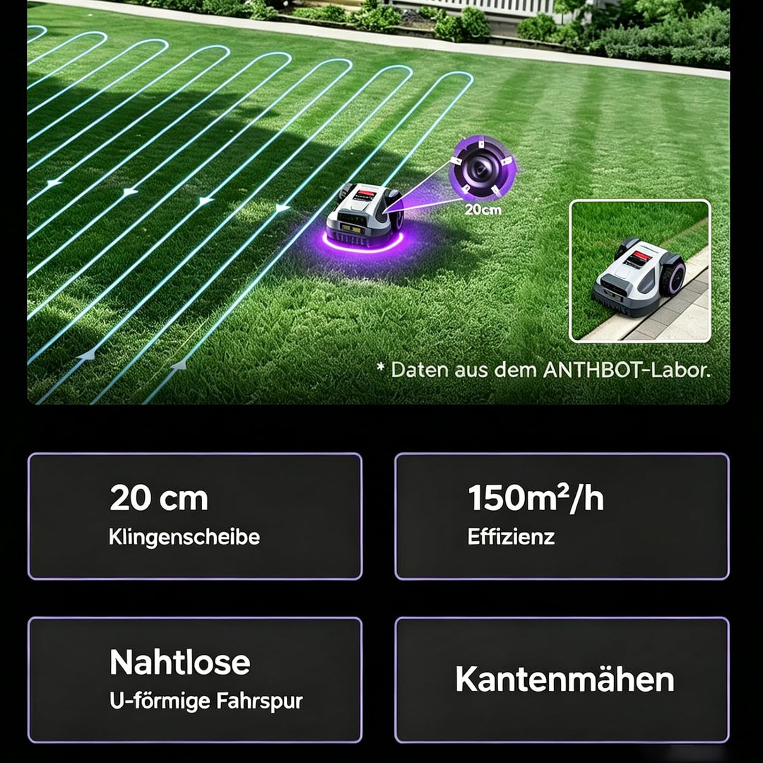 ANTHBOT M9 Mähroboter ohne Begrenzungskabel, Kostenlos Schutzdach, 1000 m2 Grauweiss, Grauweiss