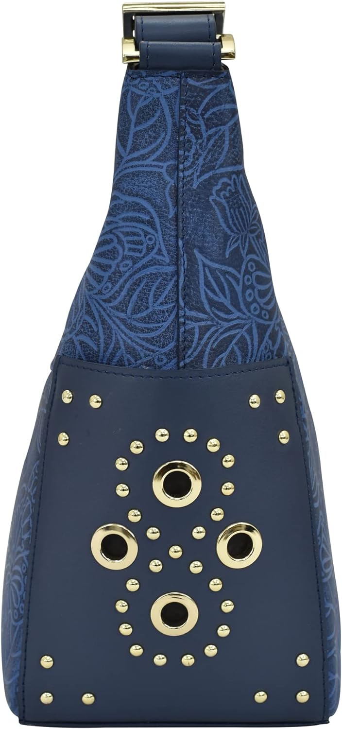 Anuschka Klassische Handbemalte Hobo Tasche aus echtem Leder mit beschlagenen Seitenfächern Tooled B
