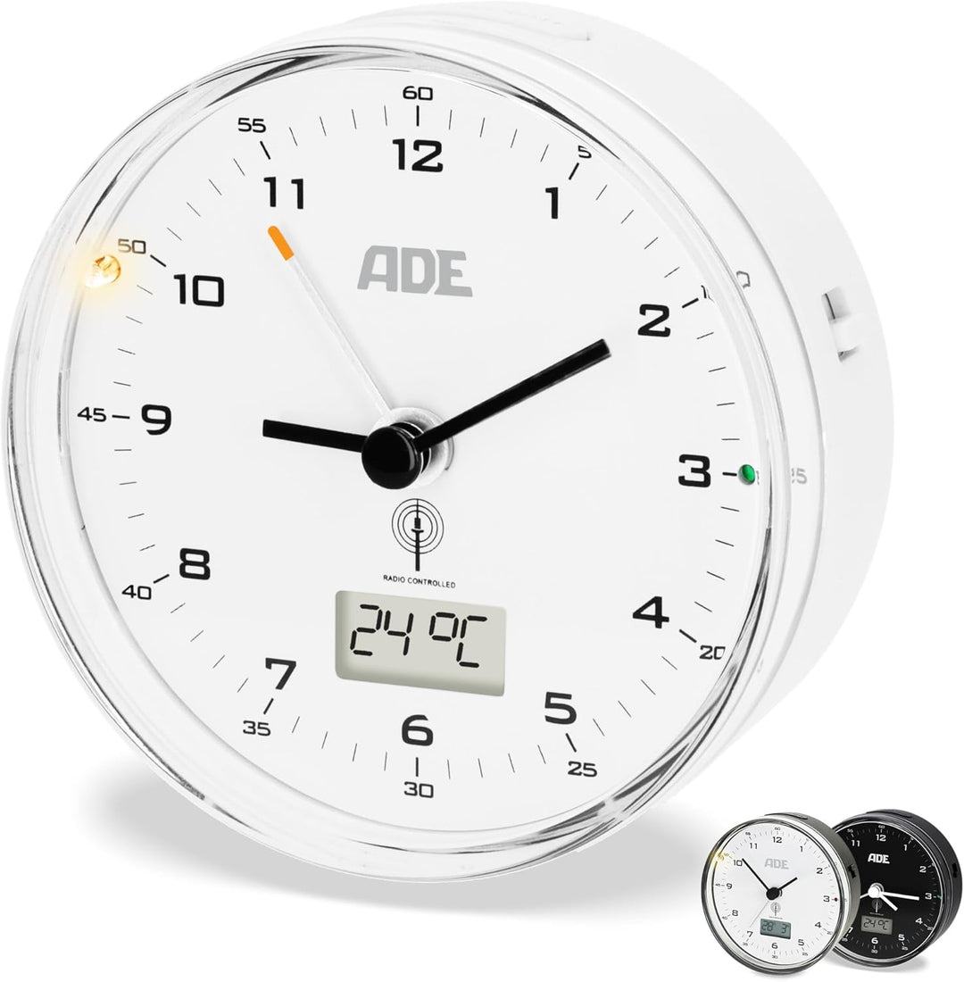 ADE Funk wecker analog ohne Ticken | Uhr mit Temperaturanzeige und Kalender | lautloser analoger Wec