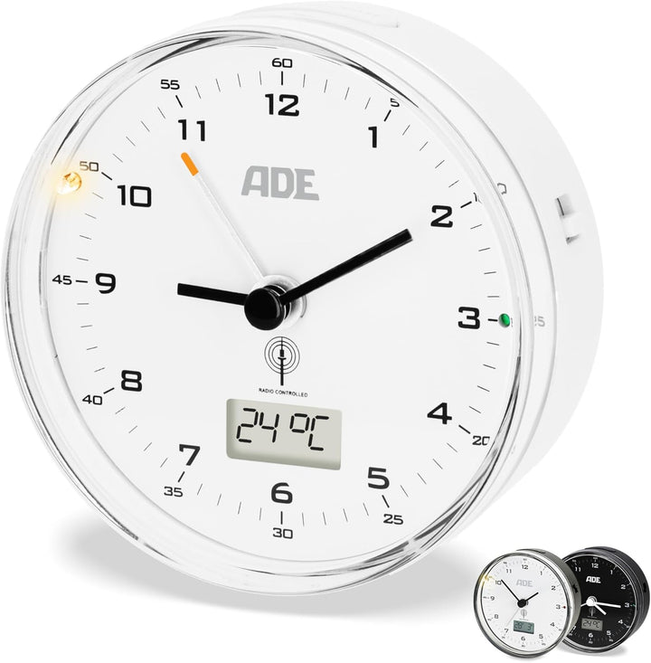 ADE Funk wecker analog ohne Ticken | Uhr mit Temperaturanzeige und Kalender | lautloser analoger Wec