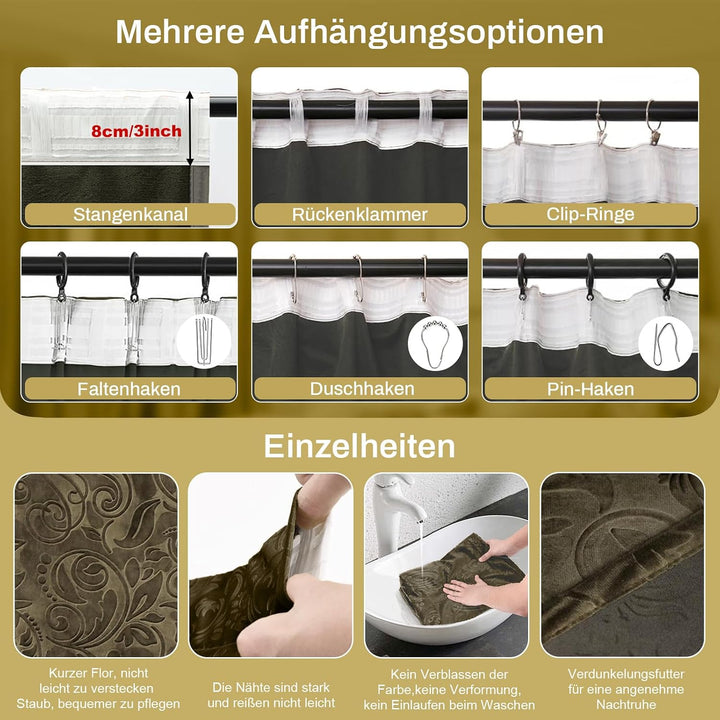 Rosnek 2 Stück Samt Vorhang Blickdicht Kräuselband,H274xB132CM Luxus Vorhänge Schlafzimmer Thermovor