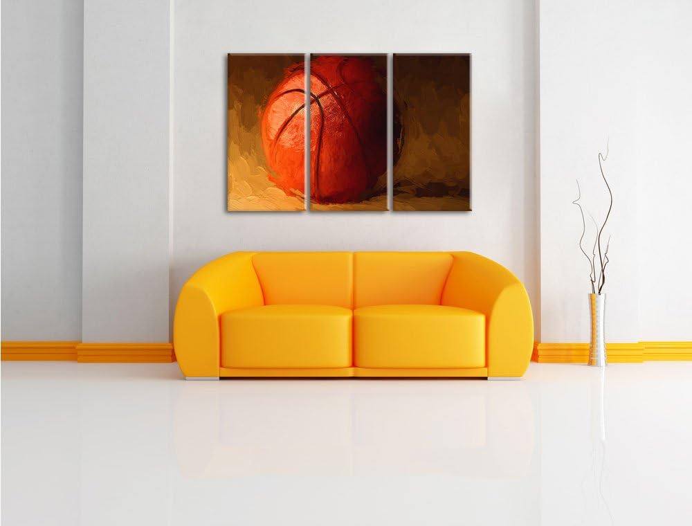 Pixxprint Basketball / 3-Teilig/Gesamtmass 120cm Leinwandbild bespannt auf Holzrahmen/Wandbild Kunst