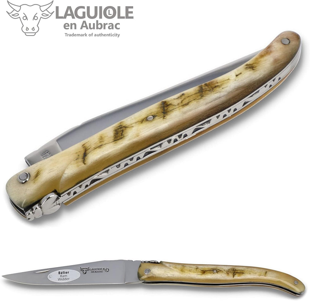 Laguiole en Aubrac Taschenmesser Griff Widderhorn mit Kruste L0512BEIF 12cm Klinge glänzend