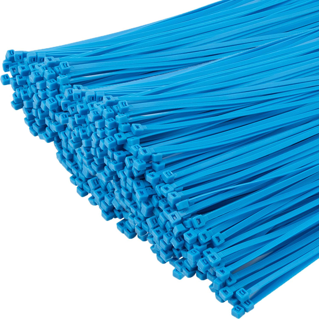 XINGO 1000 Stück Kabelbinder Blau, 300mm x 4.8mm, 22,7 kg Zugfestigkeit, UV-beständig, Selbstsichern