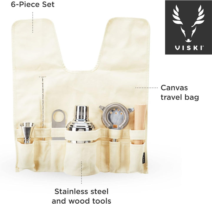 Viski 1090 Reise-Bar-Werkzeug Barzubehör-Sets, Edelstahl, braun, Braun