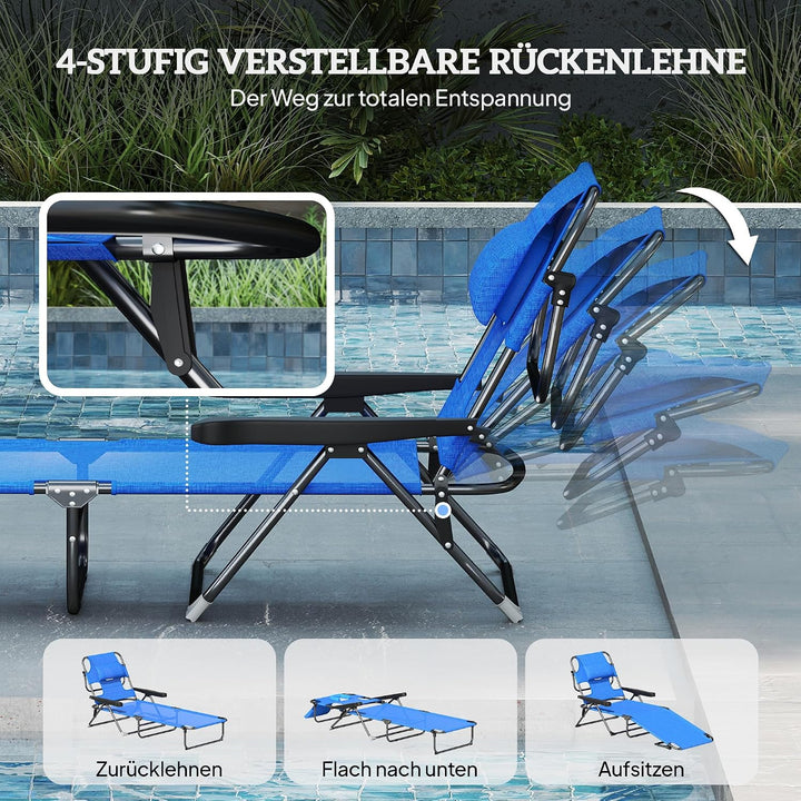 Outsunny Sonnenliege klappbar Gartenliege mit Lesefenster, Kopfkissen, Liegestuhl mit 4-Fach verstel