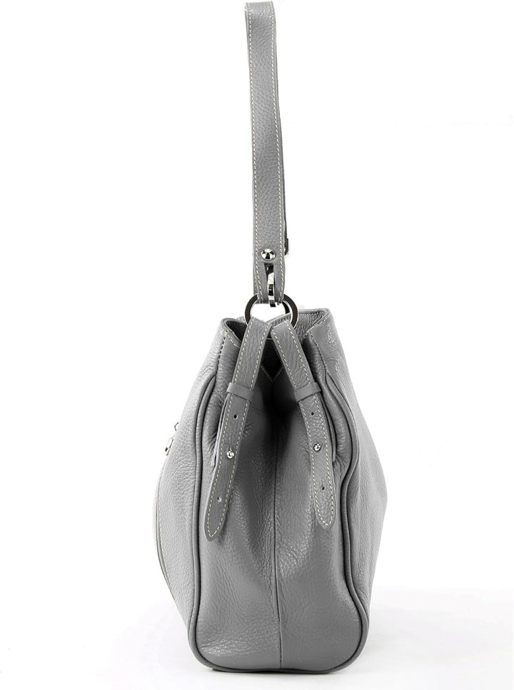 modamoda de - T119 - ital Schultertasche Umhängetasche aus Leder Telegrau, Telegrau