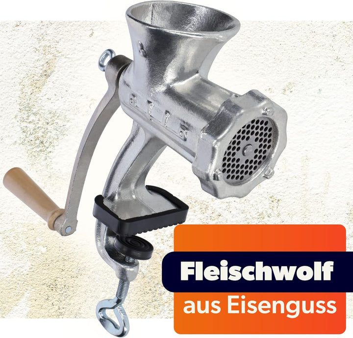 KADAX Fleischwolf aus Eisenguss, 6 Grössen, manuelle Fleischmaschine mit Tischklemme, Vintage Fleisc