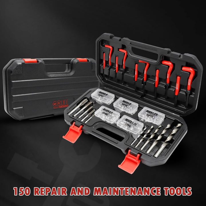 CCLIFE Gewindereparatursatz 150tlg HSS Helicoil Set mit M5 M6 M8 M10 M13 Gewinde Reparatursatz Werkz