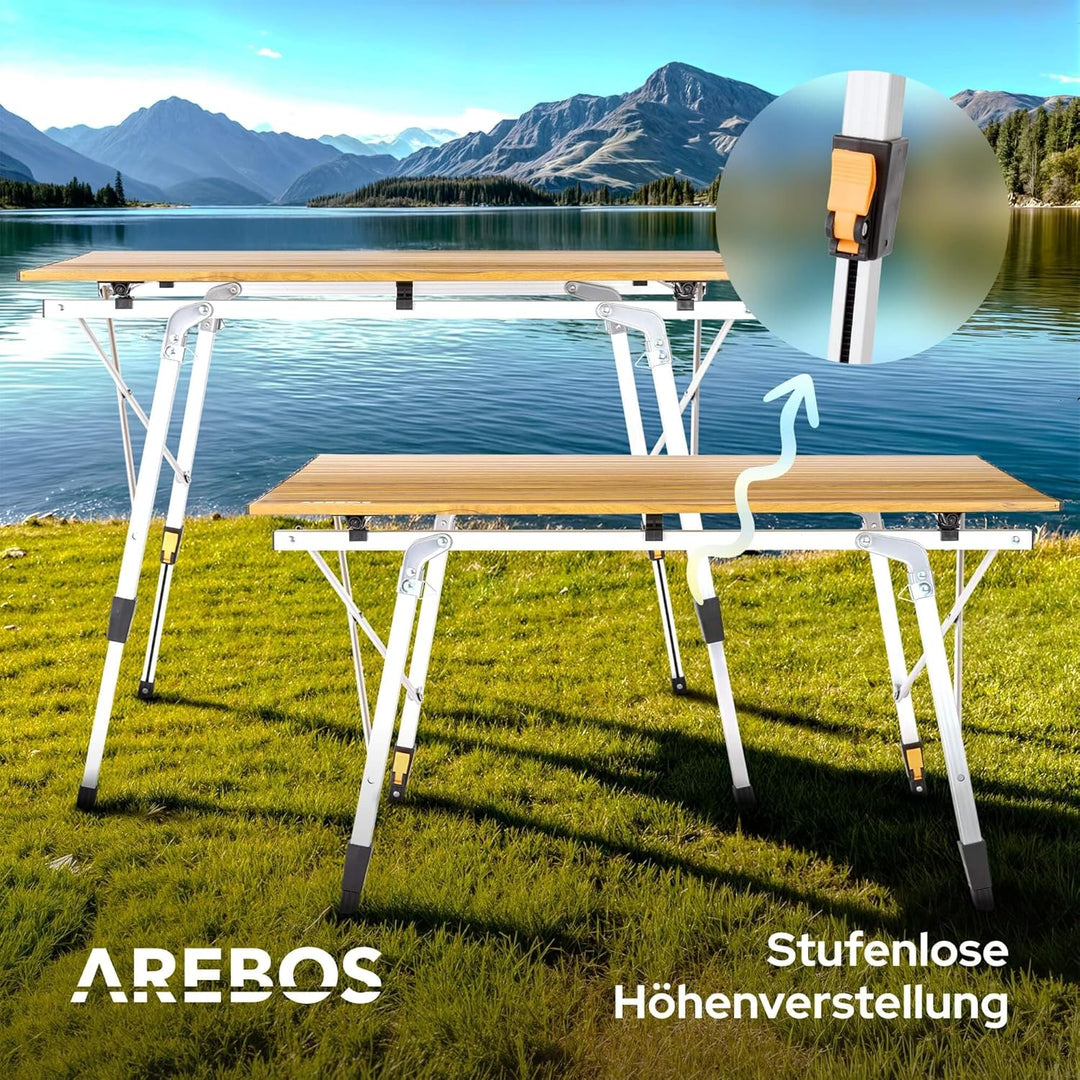 Arebos Campingtisch faltbar 90 x 51,5 cm | Klapptisch höhenverstellbar 47-69 cm | Camping Zubehör, G