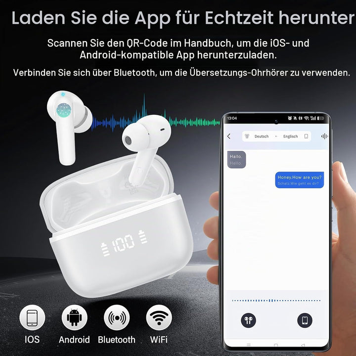 AI Kopfhörer Übersetzer, 3-in-1 Sprachübersetzer Kopfhörer 144 Sprachen mit 200+ AI Bewerbungen, 48H